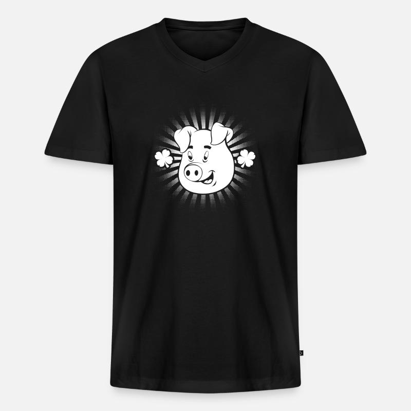 Schweinchen Glück Design - Männer Premium Bio T-Shirt mit V-Ausschnitt - Schwarz