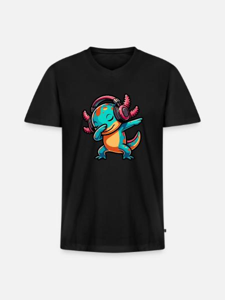 Dabbing Axolotl - Men's Premium Organic T-shirt with V-neck - black