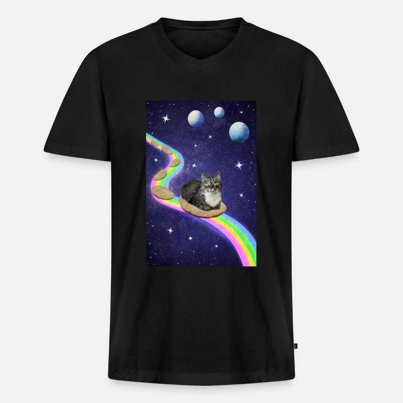 Mignon chat de l’espace - T-shirt encolure en V Premium bio Homme - noir