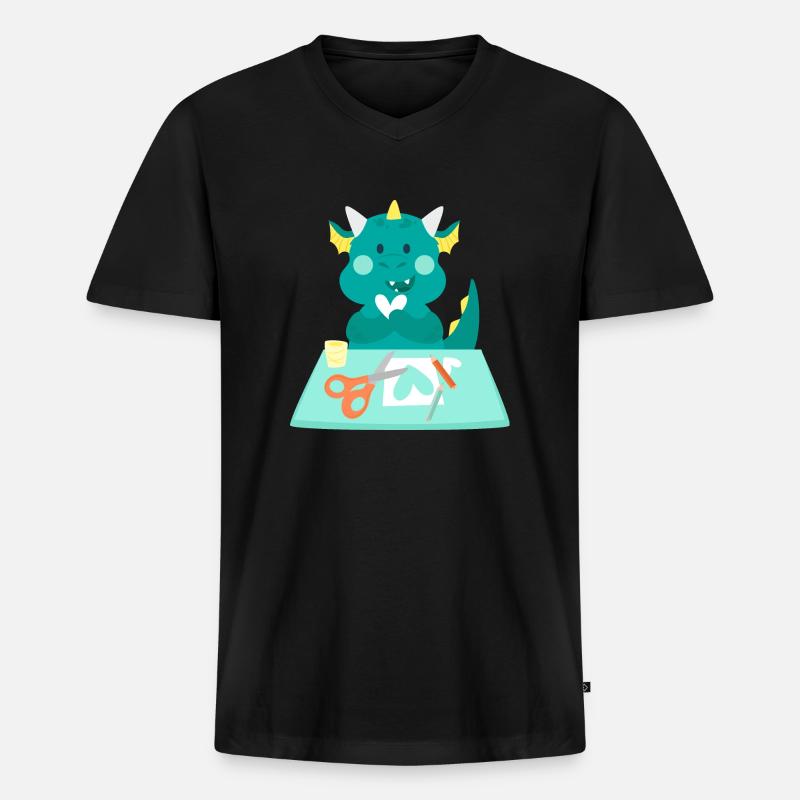 Drache an einer Handwerksstation - Männer Premium Bio T-Shirt mit V-Ausschnitt - Schwarz