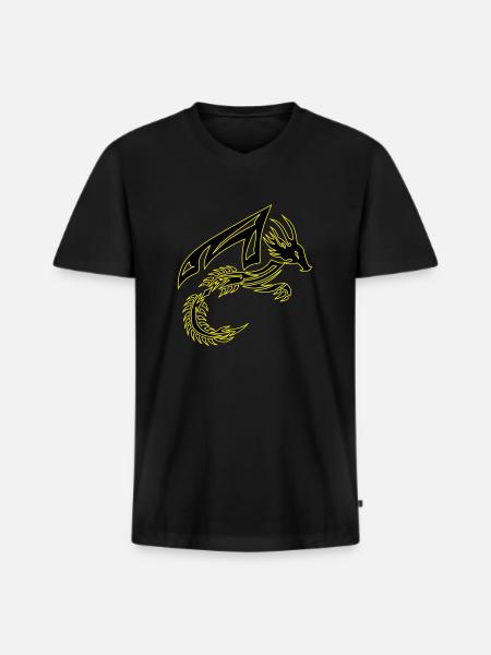 Tribal Black and Yellow Dragon - Men's Premium Organic T-shirt with V-neck - black