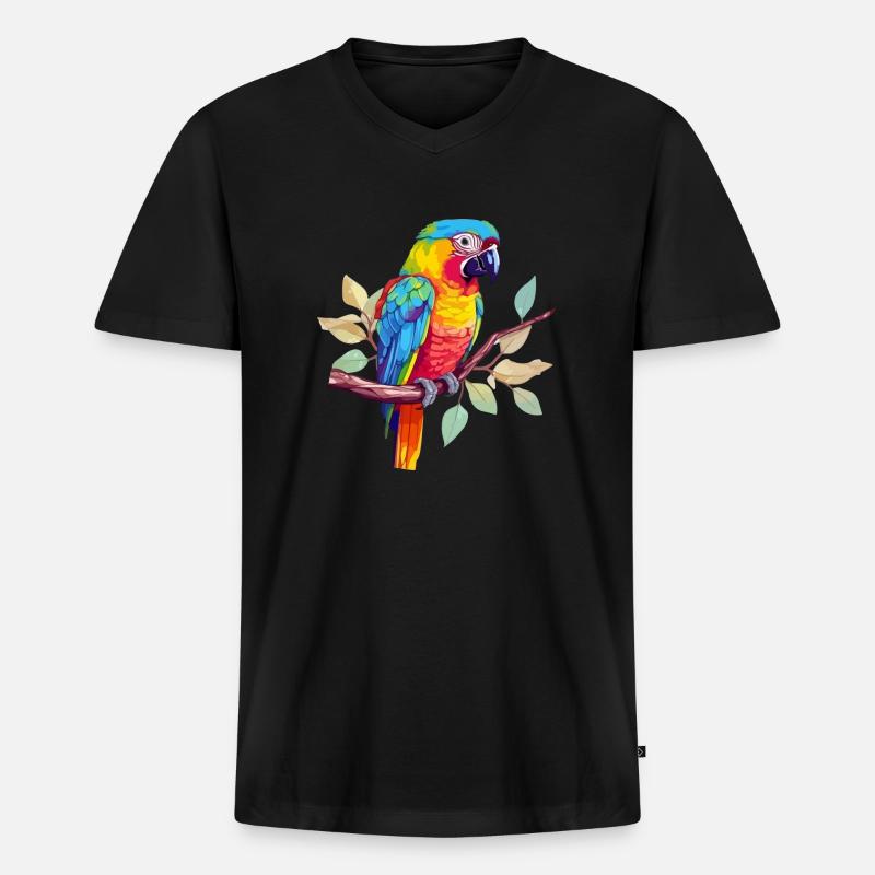 Hacki der Papagei - Männer Premium Bio T-Shirt mit V-Ausschnitt - Schwarz