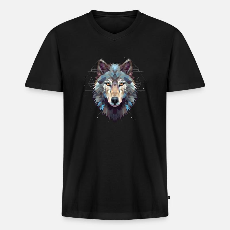 Geometrischer Wolfkopf Polygonal - Männer Premium Bio T-Shirt mit V-Ausschnitt - Schwarz