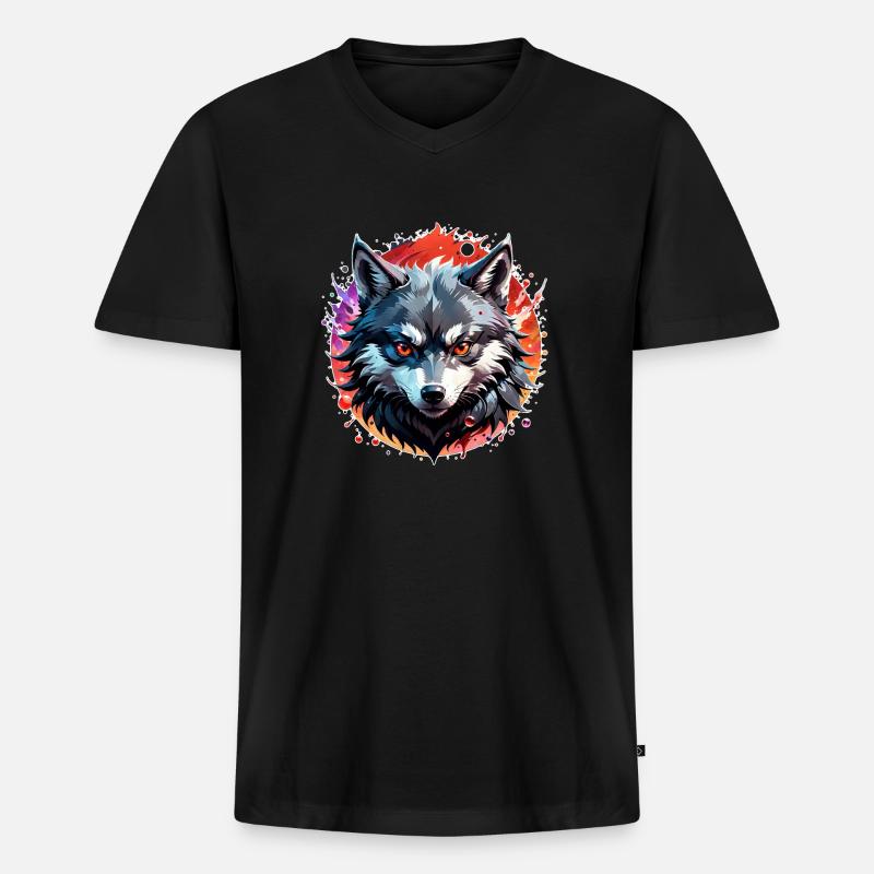 Wolf Tattoo - Männer Premium Bio T-Shirt mit V-Ausschnitt - Schwarz