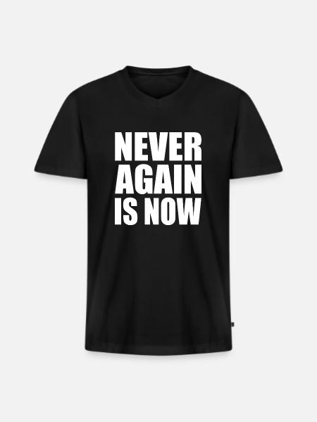 Never again is now - Männer Premium Bio T-Shirt mit V-Ausschnitt - Schwarz
