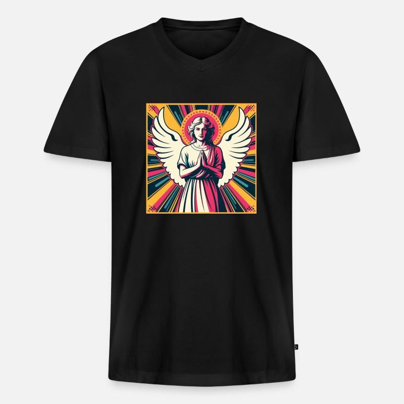 Schutzengel Pop-Art - Männer Premium Bio T-Shirt mit V-Ausschnitt - Schwarz