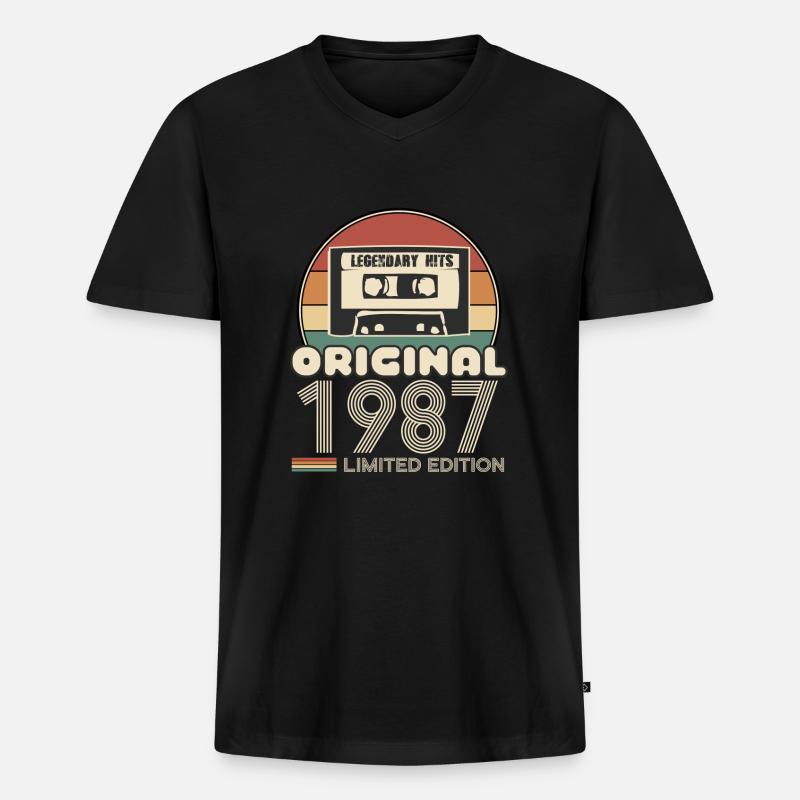 1987 - Männer Premium Bio T-Shirt mit V-Ausschnitt - Schwarz