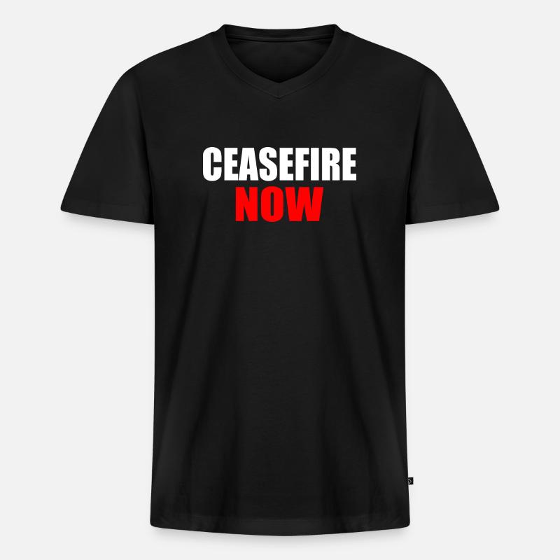 Ceasefire now - Männer Premium Bio T-Shirt mit V-Ausschnitt - Schwarz