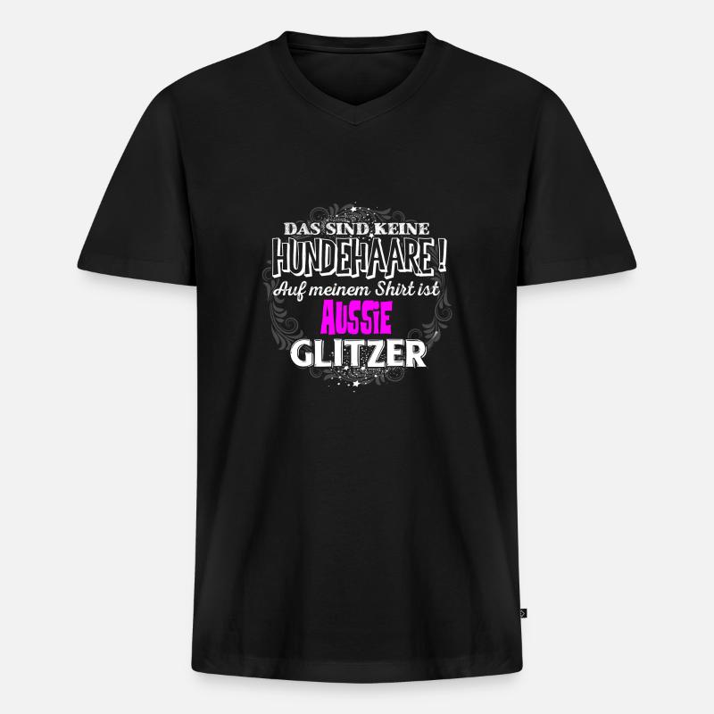AUSSIE - Glitzer - Männer Premium Bio T-Shirt mit V-Ausschnitt - Schwarz