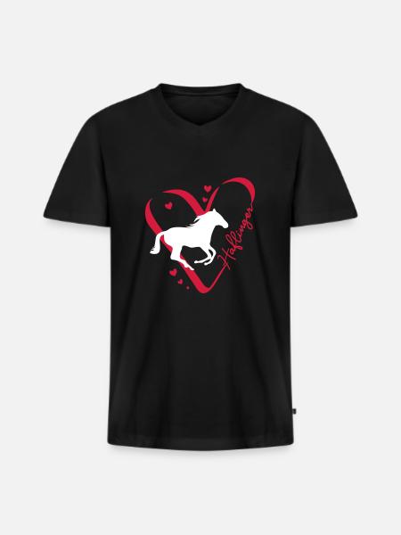 Haflinger Herz - Männer Premium Bio T-Shirt mit V-Ausschnitt - Schwarz