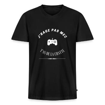 Mauvais joueur, rageux, rage geek humour - T-shirt encolure en V Premium bio Homme - noir - Devant - Nico (187cm)