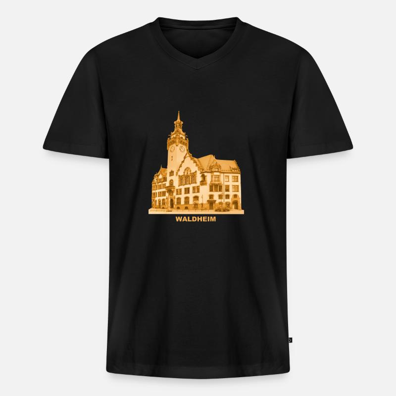 Waldheim Rathaus - Männer Premium Bio T-Shirt mit V-Ausschnitt - Schwarz