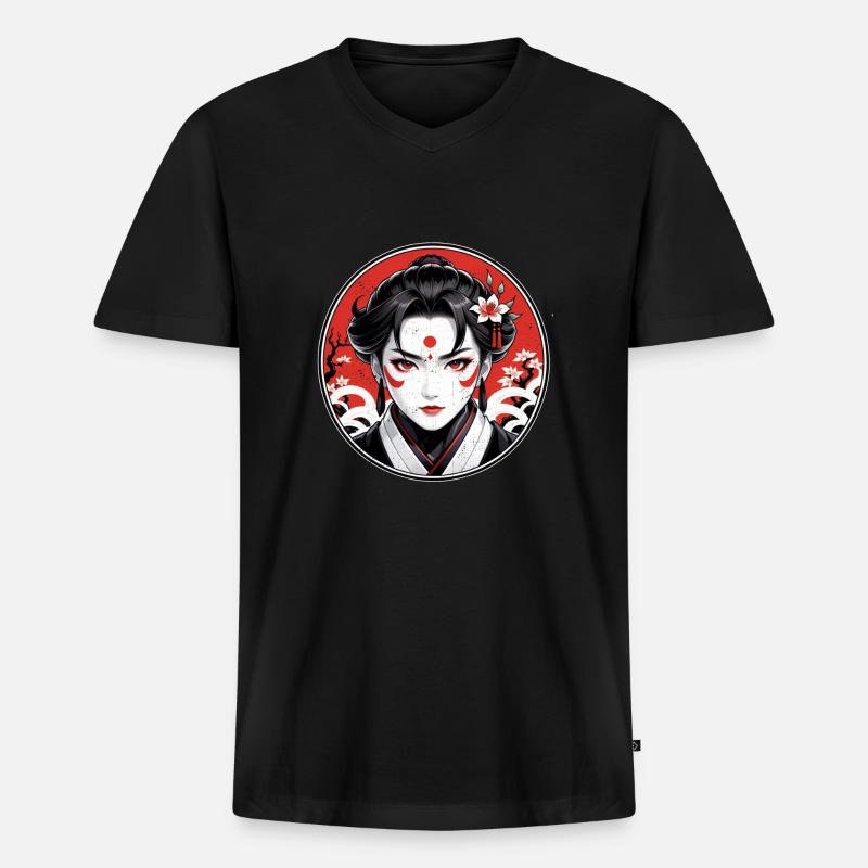 Samurai-Krieger - Japan - Dämon - Männer Premium Bio T-Shirt mit V-Ausschnitt - Schwarz