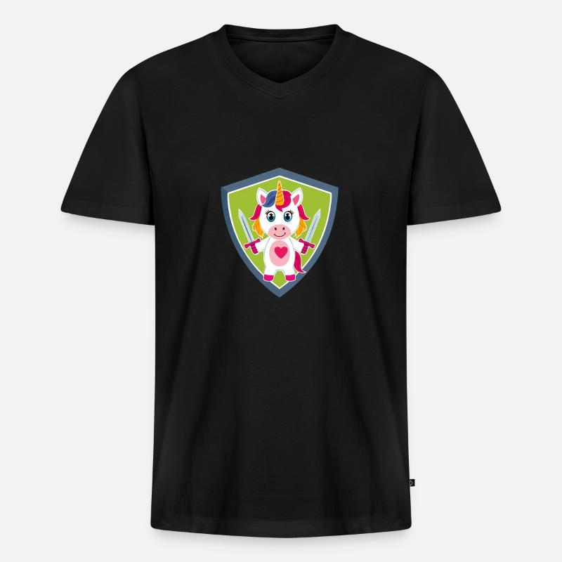 Einhorn Schutzengel - Männer Premium Bio T-Shirt mit V-Ausschnitt - Schwarz