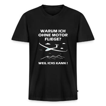 Segelfugzeug Motor, fliegen, Segelfieger, Pilot - Männer Premium Bio T-Shirt mit V-Ausschnitt - Schwarz - Vorne - Nico (187cm)