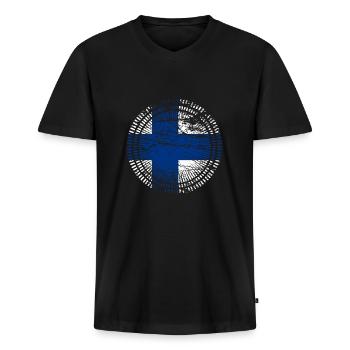 Finlande - T-shirt encolure en V Premium bio Homme - noir - Devant - Nico (187cm)