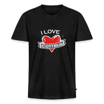Cottbus - Ich liebe Stadtnamen in Tattoo Stil - Männer Premium Bio T-Shirt mit V-Ausschnitt - Schwarz - Vorne - Nico (187cm)