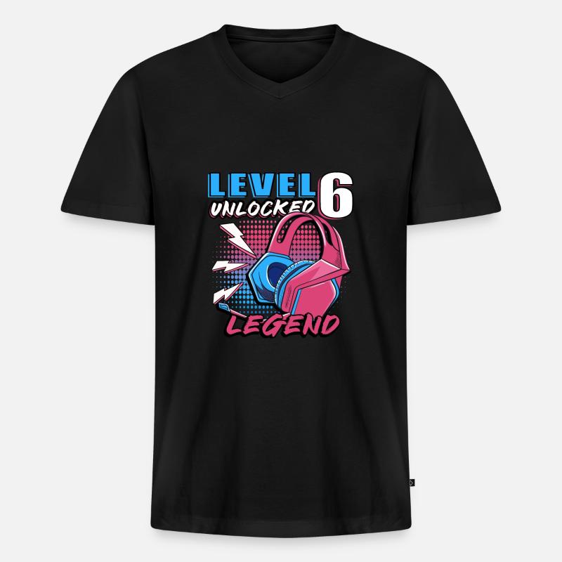6. Geburtstag Level 6 Gamer Geschenk - Männer Premium Bio T-Shirt mit V-Ausschnitt - Schwarz