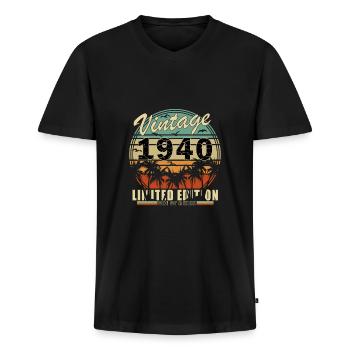 84e anniversaire Né en 1940 Né en 1940 - T-shirt encolure en V Premium bio Homme - noir - Devant - Nico (187cm)
