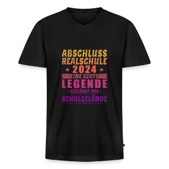 Realschulabschluss 2024 Realschule Abschluss 2024 - Männer Premium Bio T-Shirt mit V-Ausschnitt - Schwarz - Vorne - Nico (187cm)