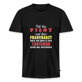 Pilot und kein Frauenarzt - Männer Premium Bio T-Shirt mit V-Ausschnitt - Schwarz - Vorne - Nico (187cm)
