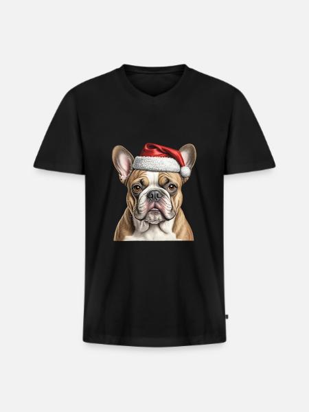 Bouledogue de Noël - T-shirt encolure en V Premium bio Homme - noir