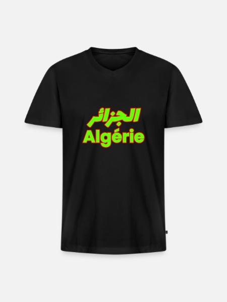 Argelia - Camiseta ecológica prémium para hombre con cuello de pico - negro