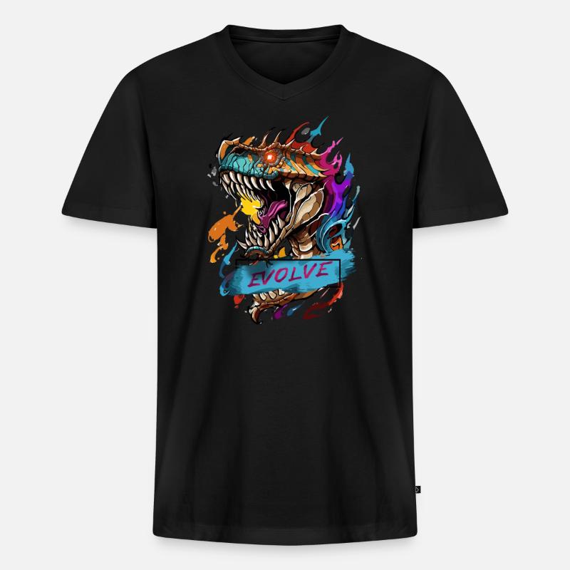 Roaring Evolution - Männer Premium Bio T-Shirt mit V-Ausschnitt - Schwarz