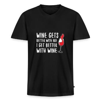 Wein wird mit zunehmendem Alter besser Ich werde mit Wein besser - Männer Premium Bio T-Shirt mit V-Ausschnitt - Schwarz - Vorne - Nico (187cm)