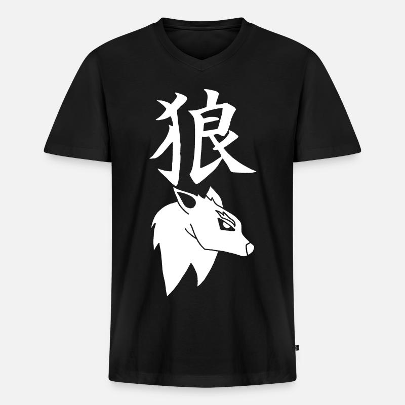 Japanischer Weißer Wolf - Männer Premium Bio T-Shirt mit V-Ausschnitt - Schwarz