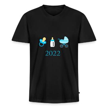 Baby 2022 Geburt Familie - Männer Premium Bio T-Shirt mit V-Ausschnitt - Schwarz - Vorne - Nico (187cm)