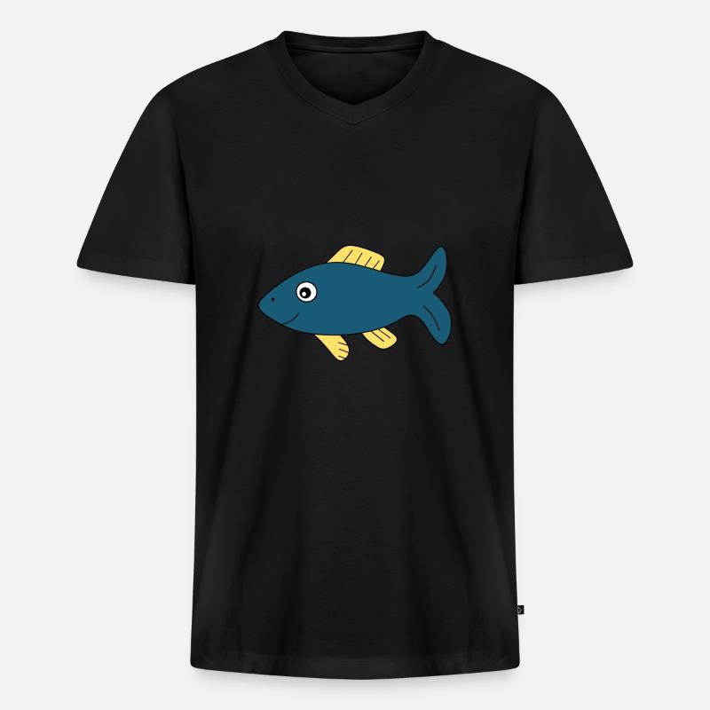 blauer Fisch Comic Fisch - Männer Premium Bio T-Shirt mit V-Ausschnitt - Schwarz