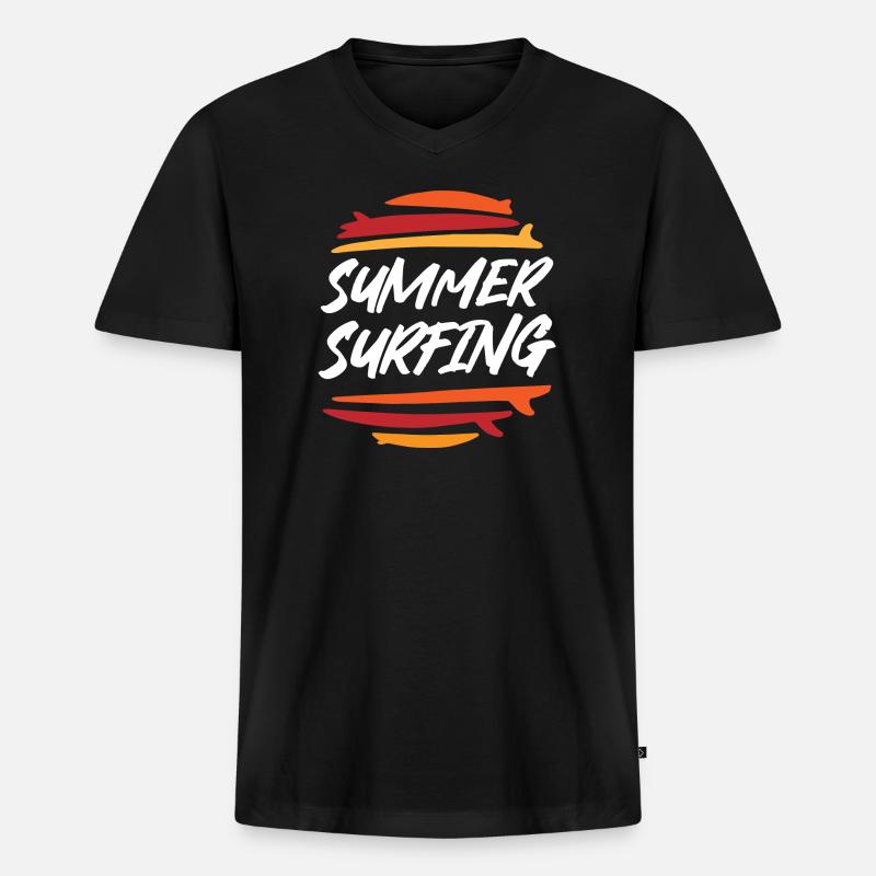 Summer Surfing - Männer Premium Bio T-Shirt mit V-Ausschnitt - Schwarz