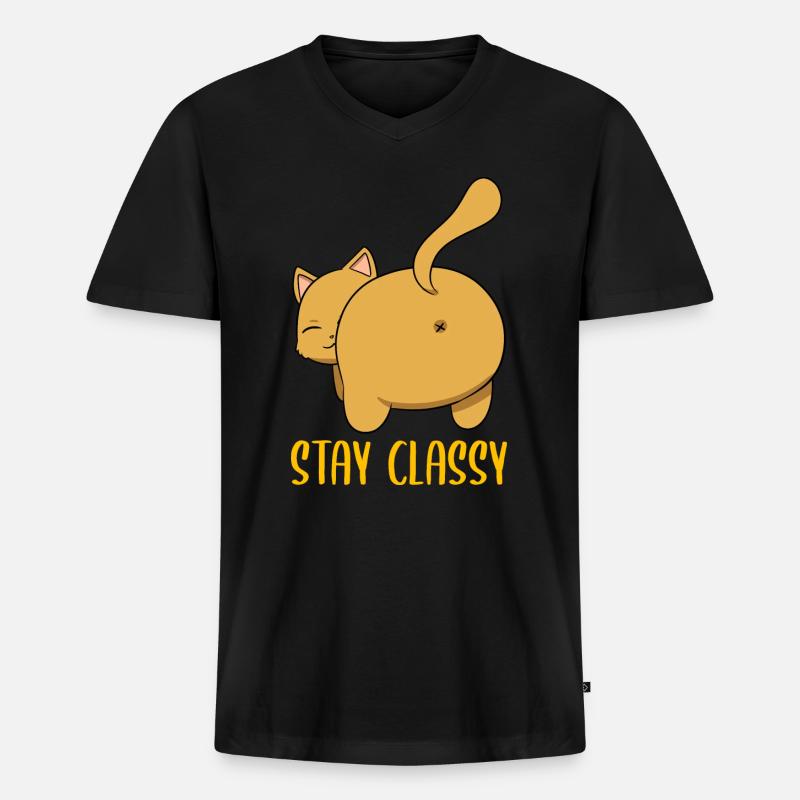 Stay Classy Katzenmama - Männer Premium Bio T-Shirt mit V-Ausschnitt - Schwarz