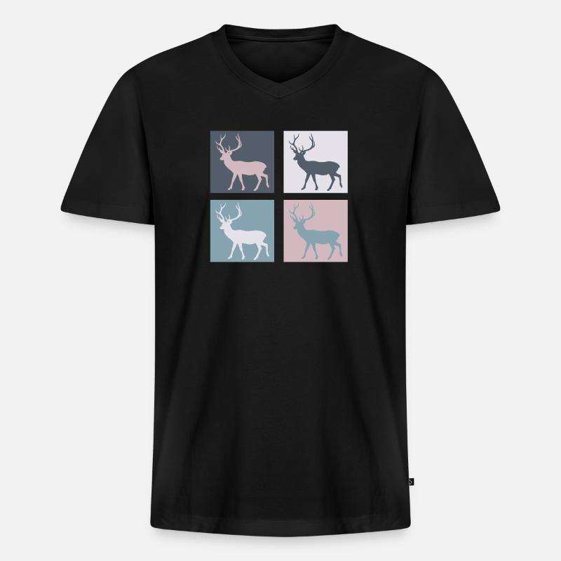 Hirsch - Männer Premium Bio T-Shirt mit V-Ausschnitt - Schwarz