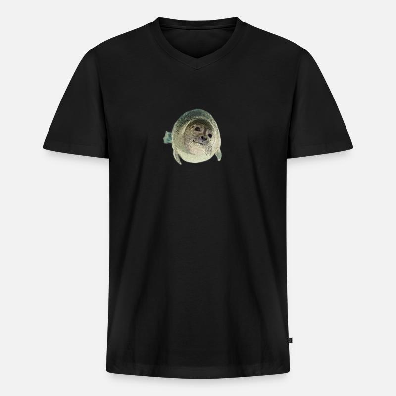 Robbe - Männer Premium Bio T-Shirt mit V-Ausschnitt - Schwarz