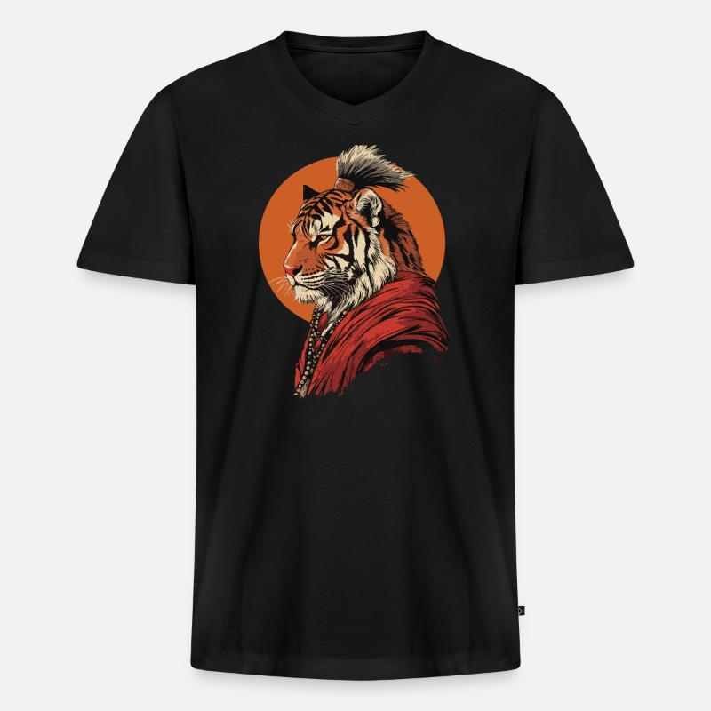 Tiger Mönch - Männer Premium Bio T-Shirt mit V-Ausschnitt - Schwarz