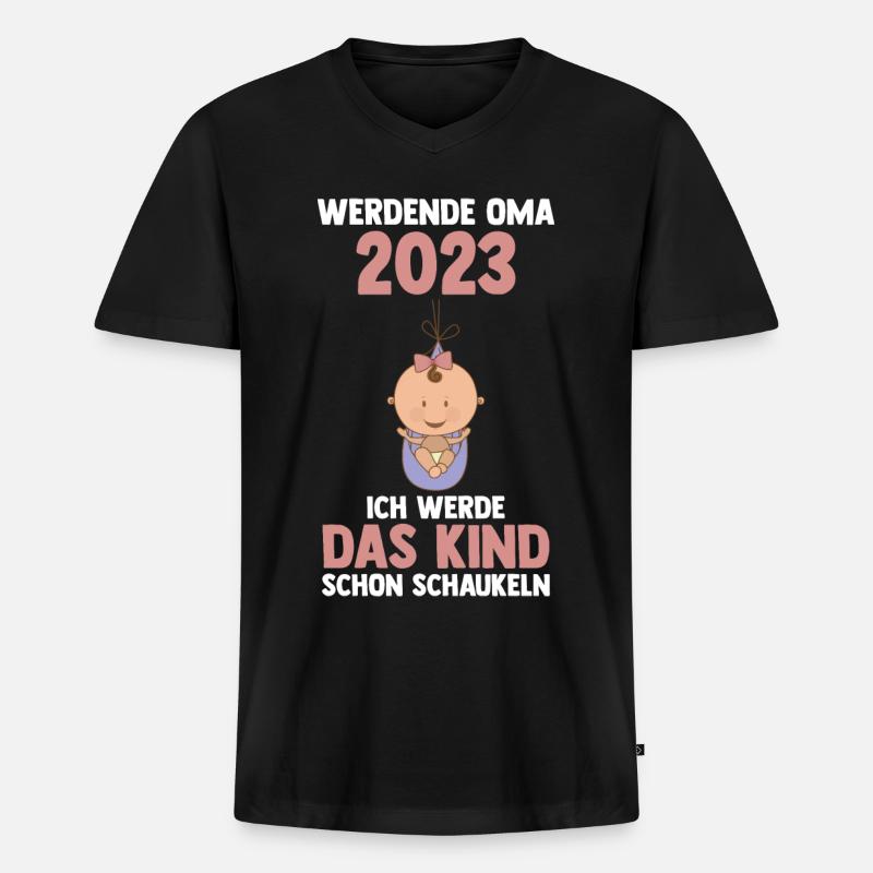 Großmutter 2023 Schwanger Werdende Oma - Männer Premium Bio T-Shirt mit V-Ausschnitt - Schwarz
