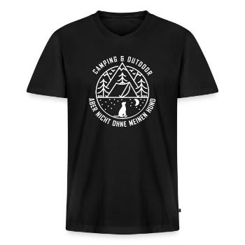 Camping Zelten mit Hund, aber nicht ohne Hund - Männer Premium Bio T-Shirt mit V-Ausschnitt - Schwarz - Vorne - Nico (187cm)
