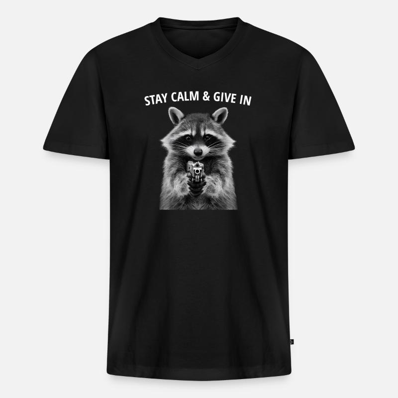 Meme Waschbär - Männer Premium Bio T-Shirt mit V-Ausschnitt - Schwarz