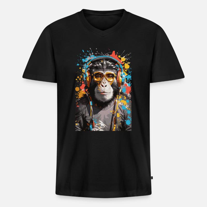 DJ monkey Affen Graffiti Design - Männer Premium Bio T-Shirt mit V-Ausschnitt - Schwarz