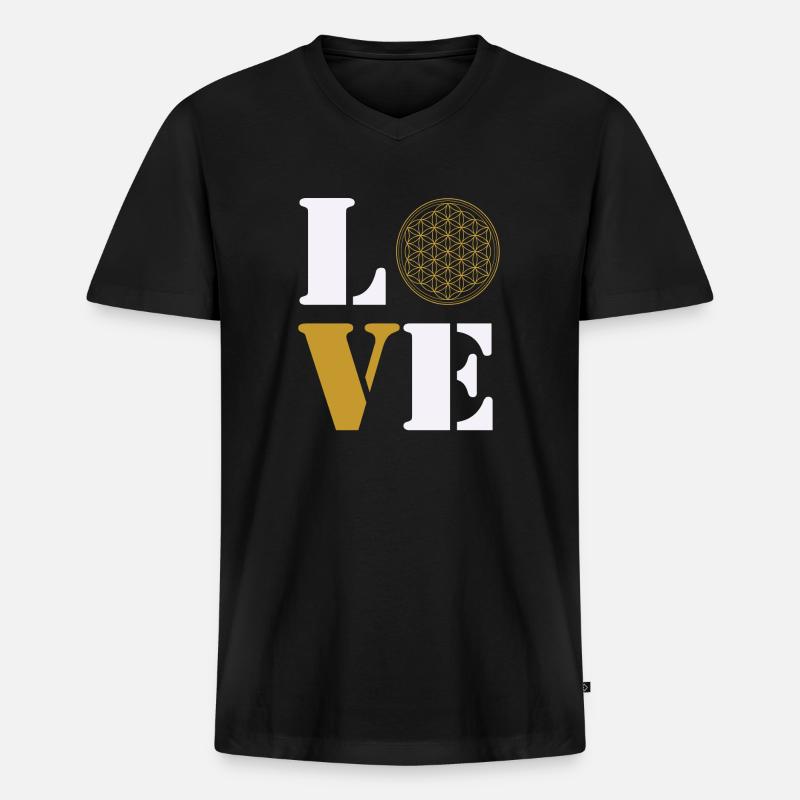 Love Lebensblume - Männer Premium Bio T-Shirt mit V-Ausschnitt - Schwarz