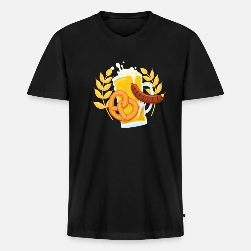 Bier Brezel Wurst - O'Zapft - Männer Premium Bio T-Shirt mit V-Ausschnitt - Schwarz