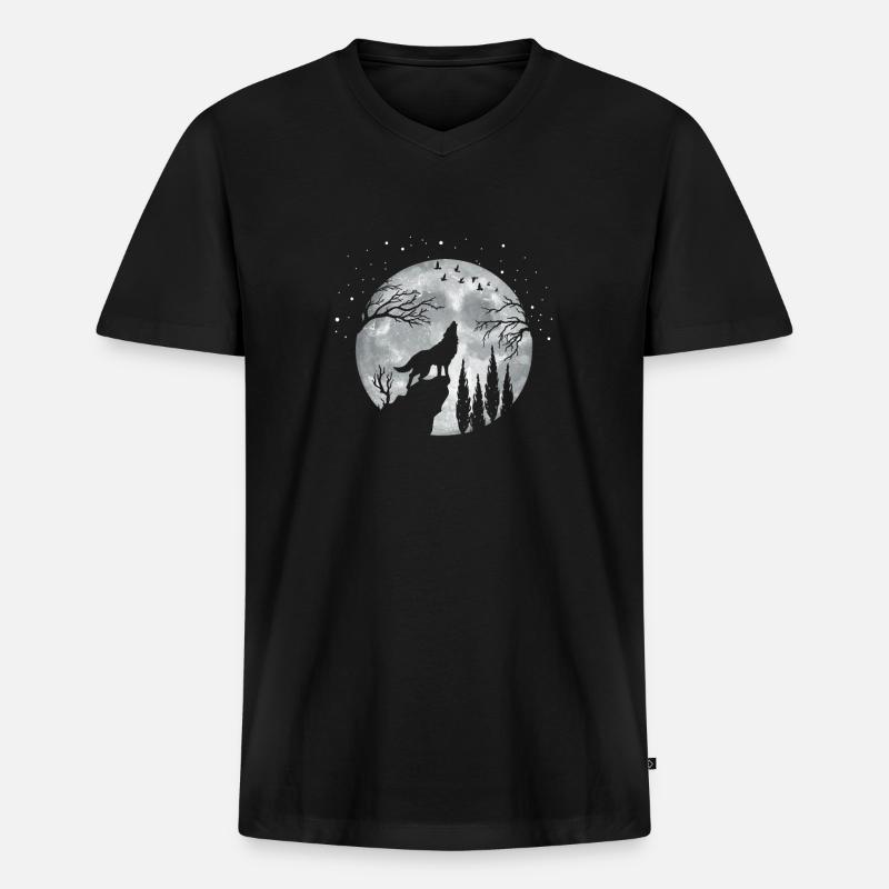 Wolf - Männer Premium Bio T-Shirt mit V-Ausschnitt - Schwarz