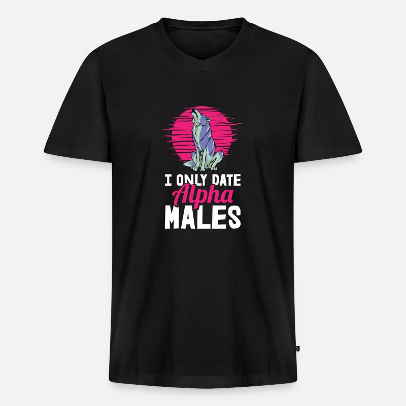 Wolf - Männer Premium Bio T-Shirt mit V-Ausschnitt - Schwarz