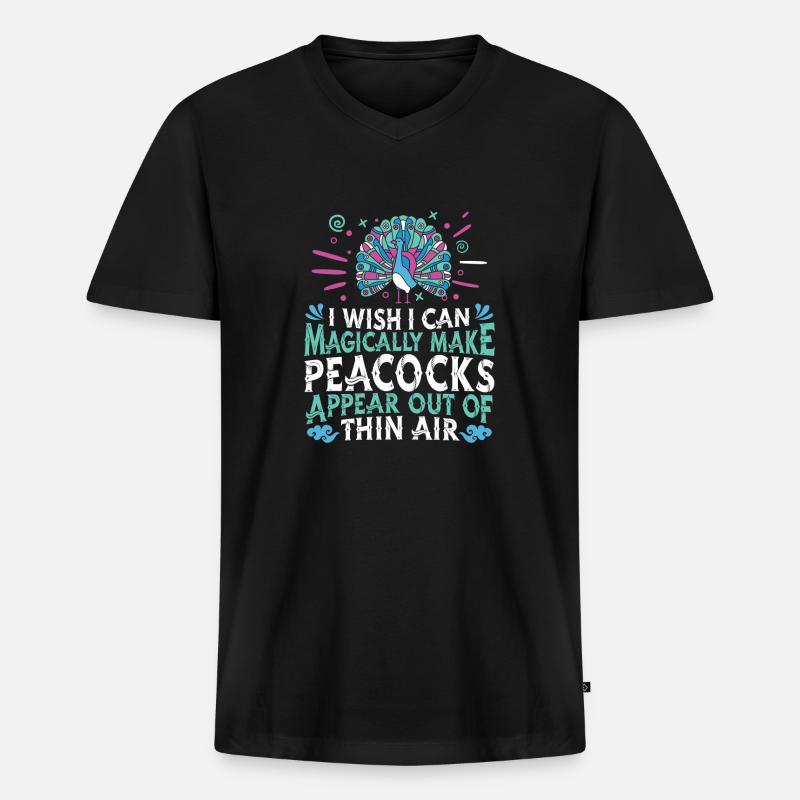 Pfau Vogel - Männer Premium Bio T-Shirt mit V-Ausschnitt - Schwarz