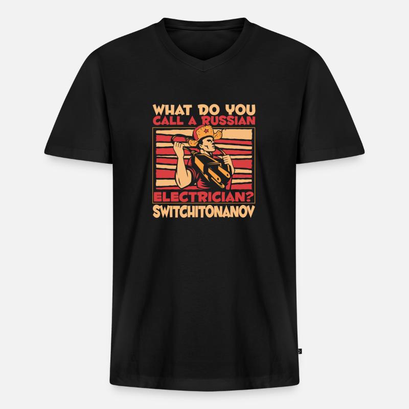 Electrician Electrical Engineer Electronics Technician - Men's Premium Organic T-shirt with V-neck - black