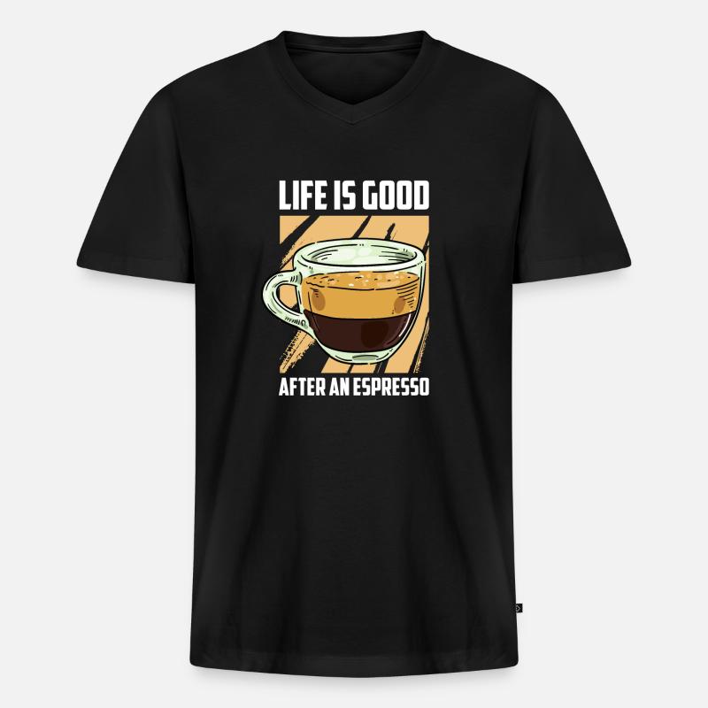 Kaffee Espresso Leben - Männer Premium Bio T-Shirt mit V-Ausschnitt - Schwarz