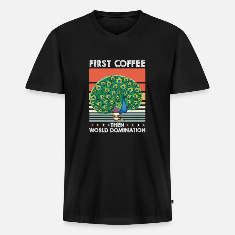 Pfau Vogel Kaffee - Männer Premium Bio T-Shirt mit V-Ausschnitt - Schwarz