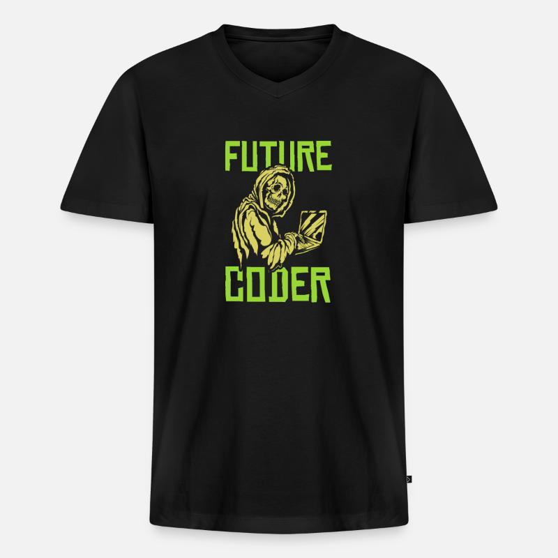 Developer Coder Programmer Skull - Men's Premium Organic T-shirt with V-neck - black